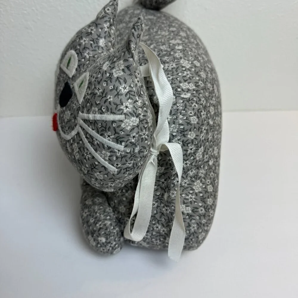 Vintage Hand Crafted Fabric Decorative Cottage Cat Folk Art